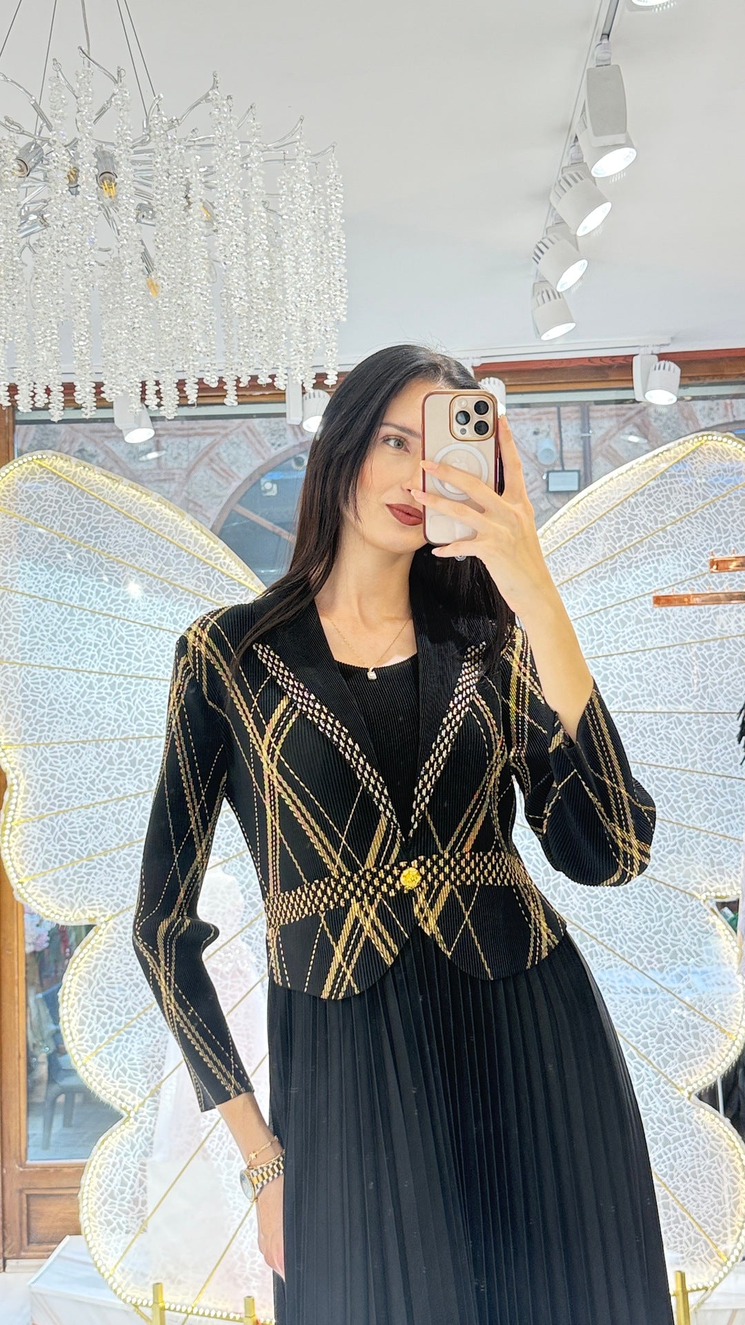 LAMELİ AKORDİYON ELBİSE SİYAH